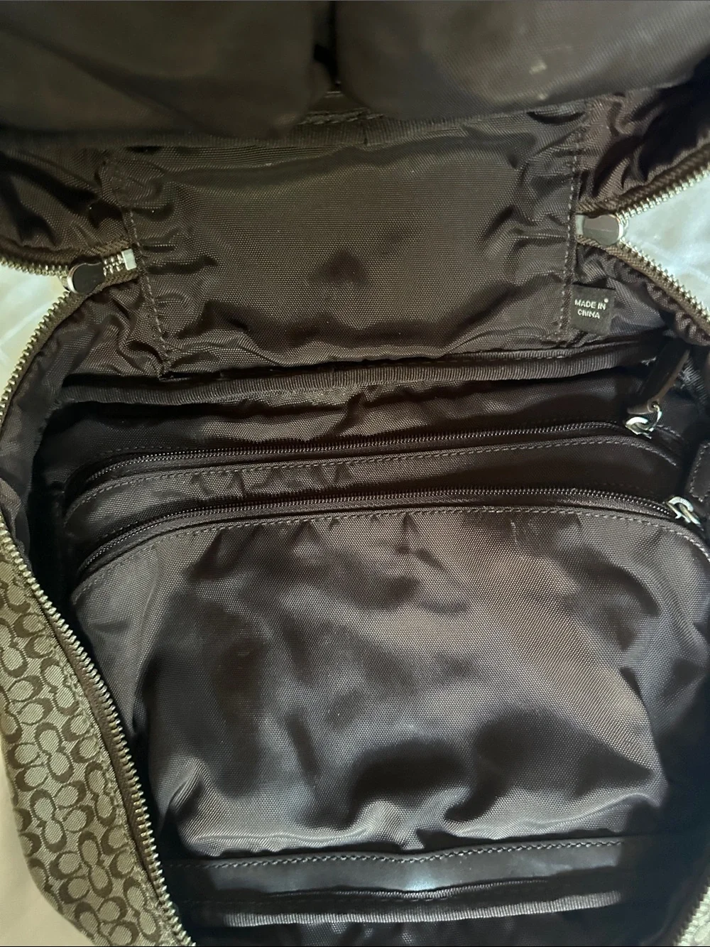Coach Brown Signature Cosmetic/Travel Bag with Leather Trim